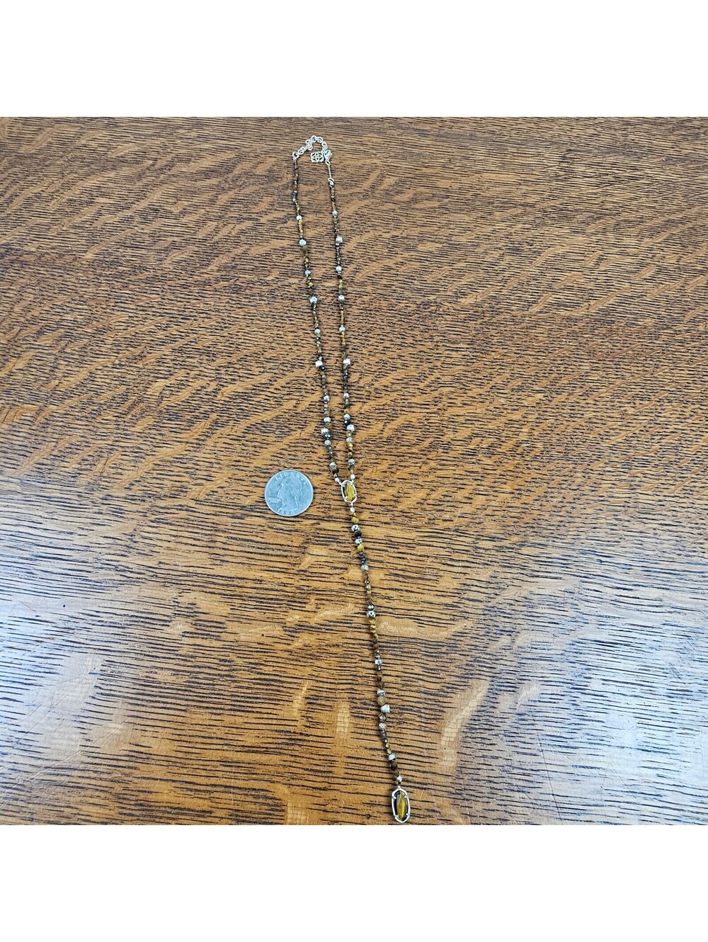 Kendra Scott Tiger Eye Beaded Y Necklace Gold Tone Station Pendant 20 Inch - Picture 5 of 9